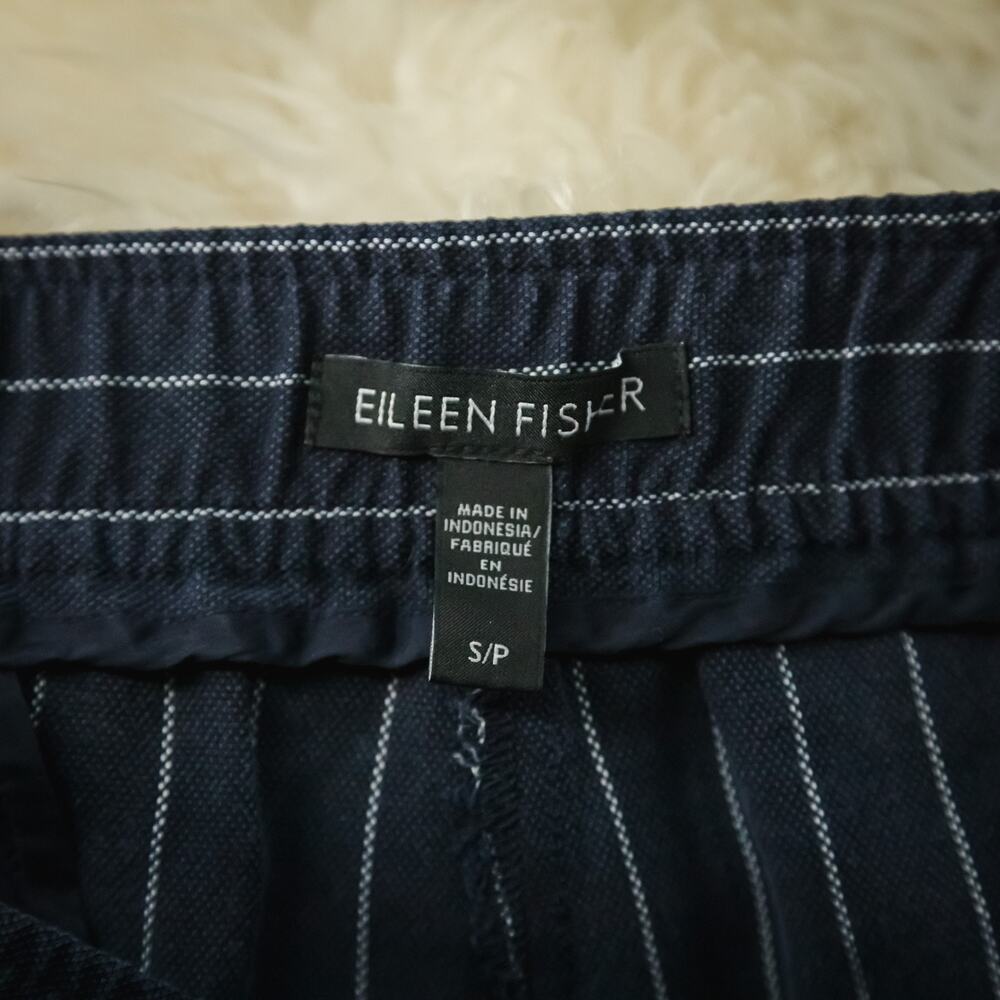 Eileen Fisher Size Small S Navy Blue Pinstripe Stripe Print Straight Leg Pants - Picture 5 of 7